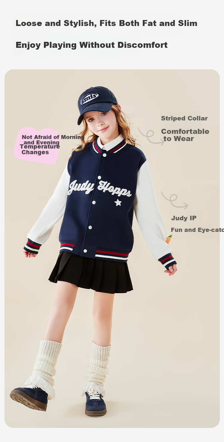 Disney Girls' Baseball Jacket New Autumn Stylish Children's Zootopia Kids' Navy Blue Coat Size 160 3