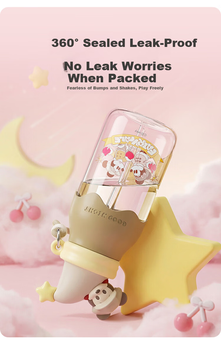 Disney Straw Cup Children's Water Bottle Summer Plastic Cup Student Ladies High-Value Portable High-Temperature Resistant 600mL Mickey 8