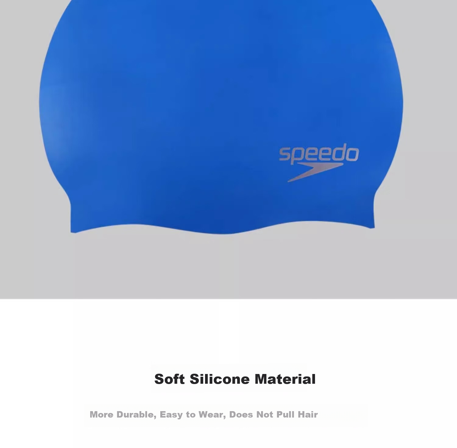 Speedo Silicone Swim Cap Solid Color Classic Flexible Comfortable Waterproof Hair Protection White 4