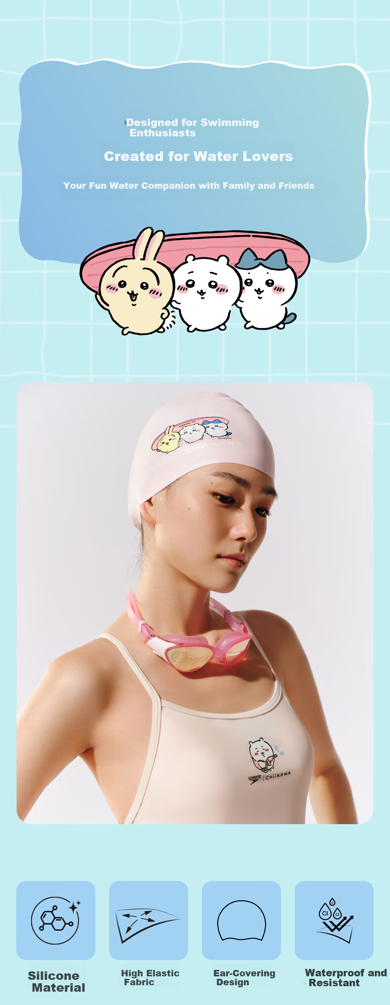 Speedo | CHIIKAWA Series Playful Print Silicone Waterproof Adult Swimming Cap 1
