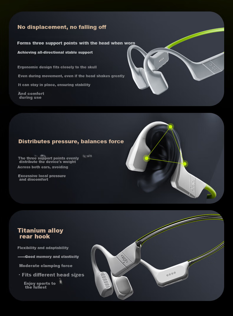 Aigo True Bone Conduction Bluetooth Swimming Earphones Open-Ear Kids Earphones 32GB MP3 Storage IP68 Waterproof Upgraded Soft Silicone Rear Hook GS08 Black 9