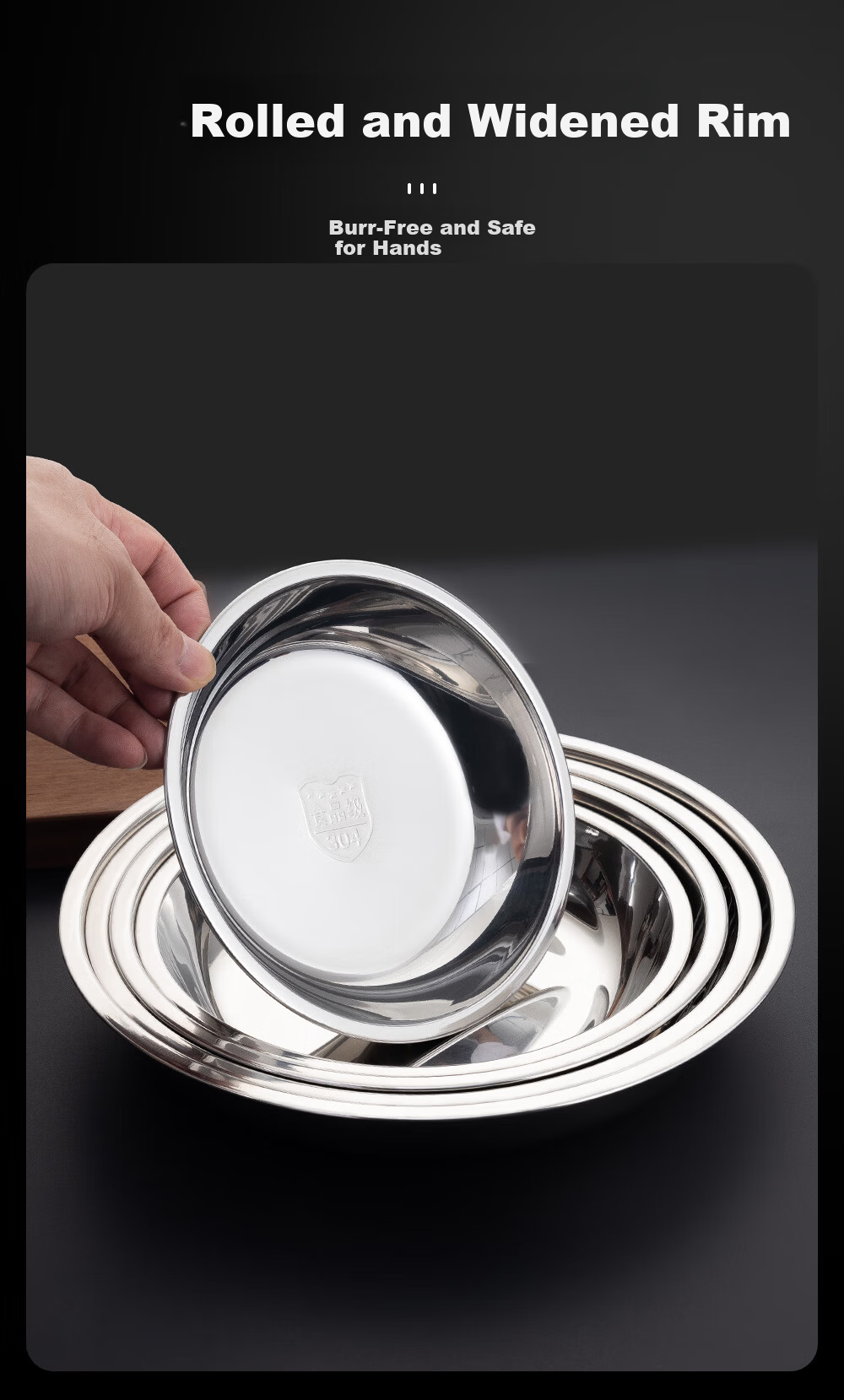 Golden Key 304 Stainless Steel Thickened Shallow Round Tray Commercial Kitchen Prep Bowl 22cm Vegetable Washing Household Food Prep Basin GK-Z22B2 7