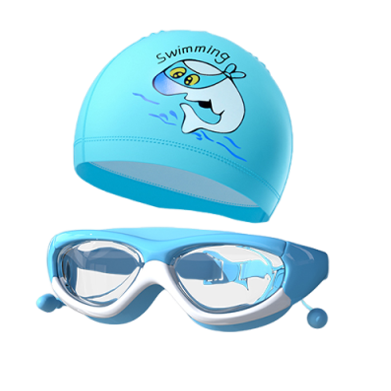 Jiehu Kids Swimming Goggles and Cap Set HD Waterproof Anti-Fog Unisex Professional Swimming Gear Protective Diving Glasses Set