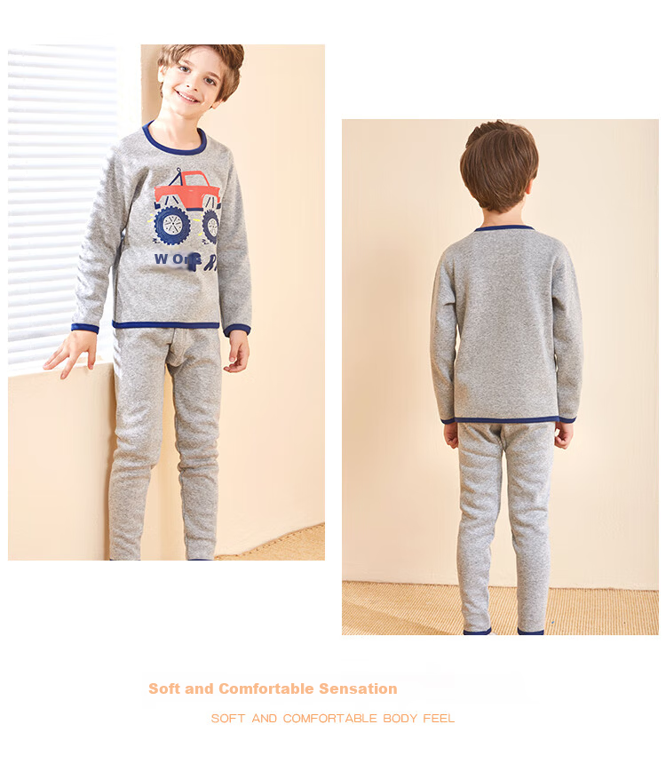 Nanjiren Kids Thermal Underwear Set Boys Autumn Winter School Uniform Fleece Cotton Base Layer Pajamas Royal Blue 110 12