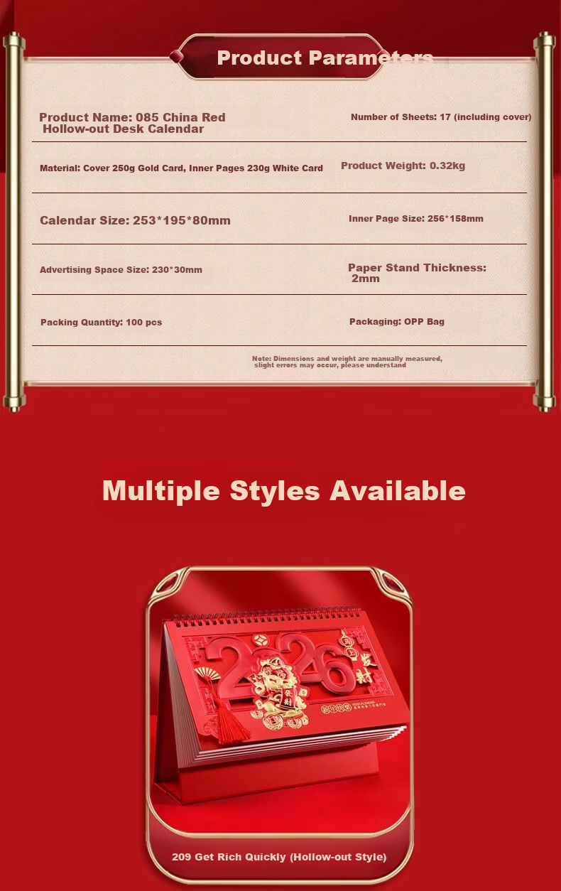 Muulee 2026 Custom Large Chinese Red Festive Triangle Desk Calendar Corporate Gift Business Desktop Calendar Year of the Horse New Monthly Calendar 6