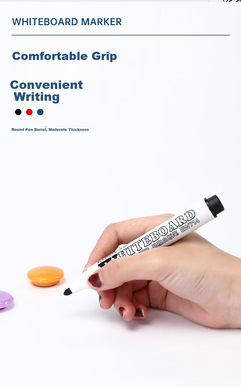 COMIX Office Meeting Erasable Whiteboard Markers Set of 4 (2 Black, 1 Red, 1 Blue) Office Stationery Durable Wear-Resistant for Teacher Training And Teaching K7014 4