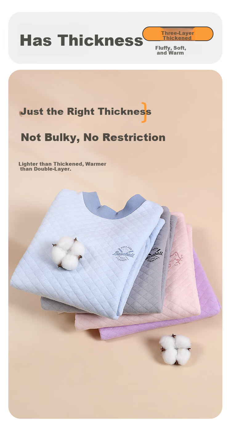 Hodohome Kids Thermal Underwear Girls' Half Turtleneck Pure Cotton Triple-Layer Quilted Thickened Air Layer Autumn Top and Bottom Set 206 Pink Size 130 4