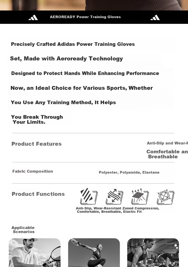 Adidas Fitness Gloves Unisex Half Finger Training Workout Pull-up Weightlifting Anti-slip Rock Climbing Cycling Gloves 2