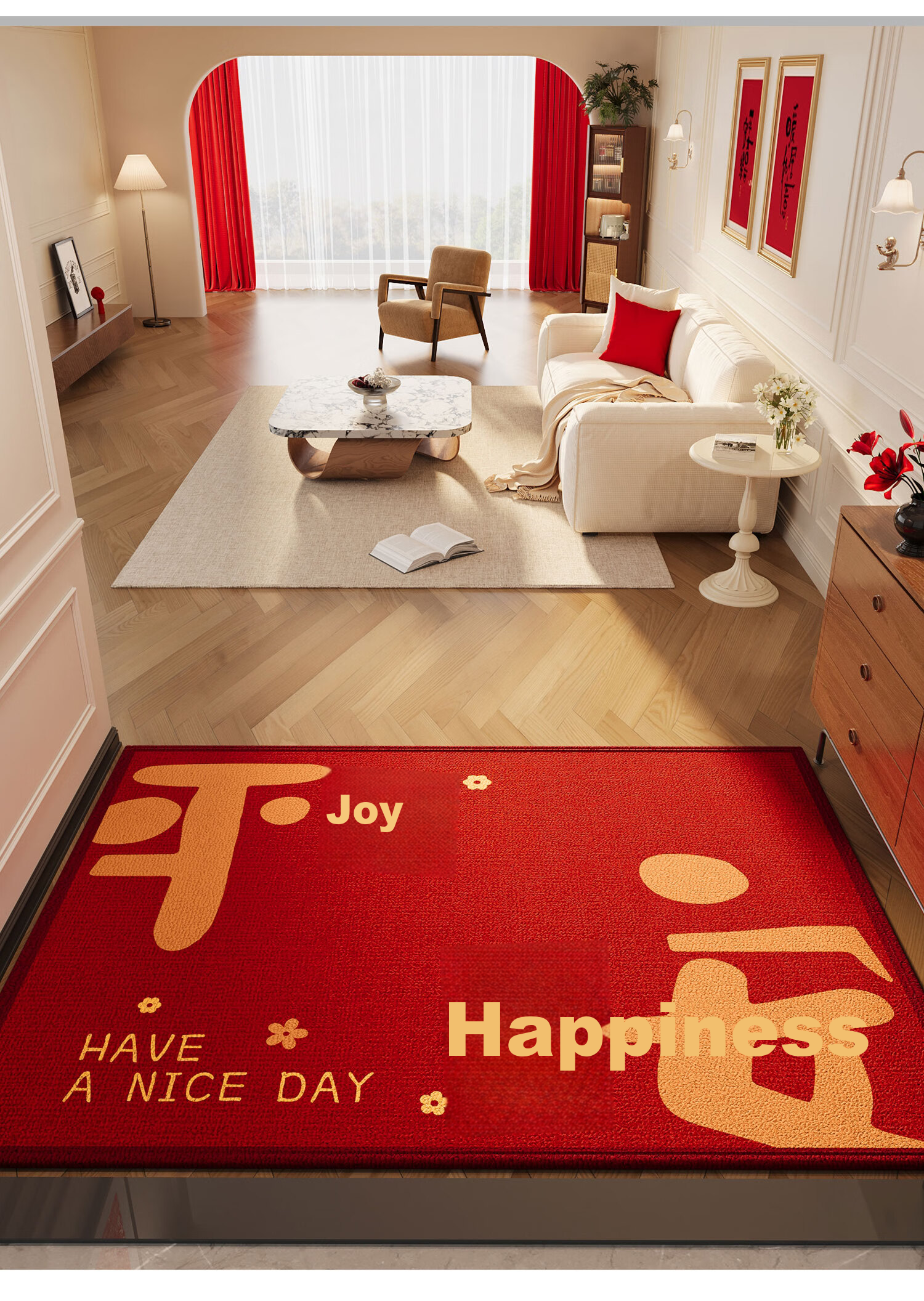 Qiqi Home New Year Entrance Door Mat Non-Slip Festive Red Hallway Carpet 90x140cm 10