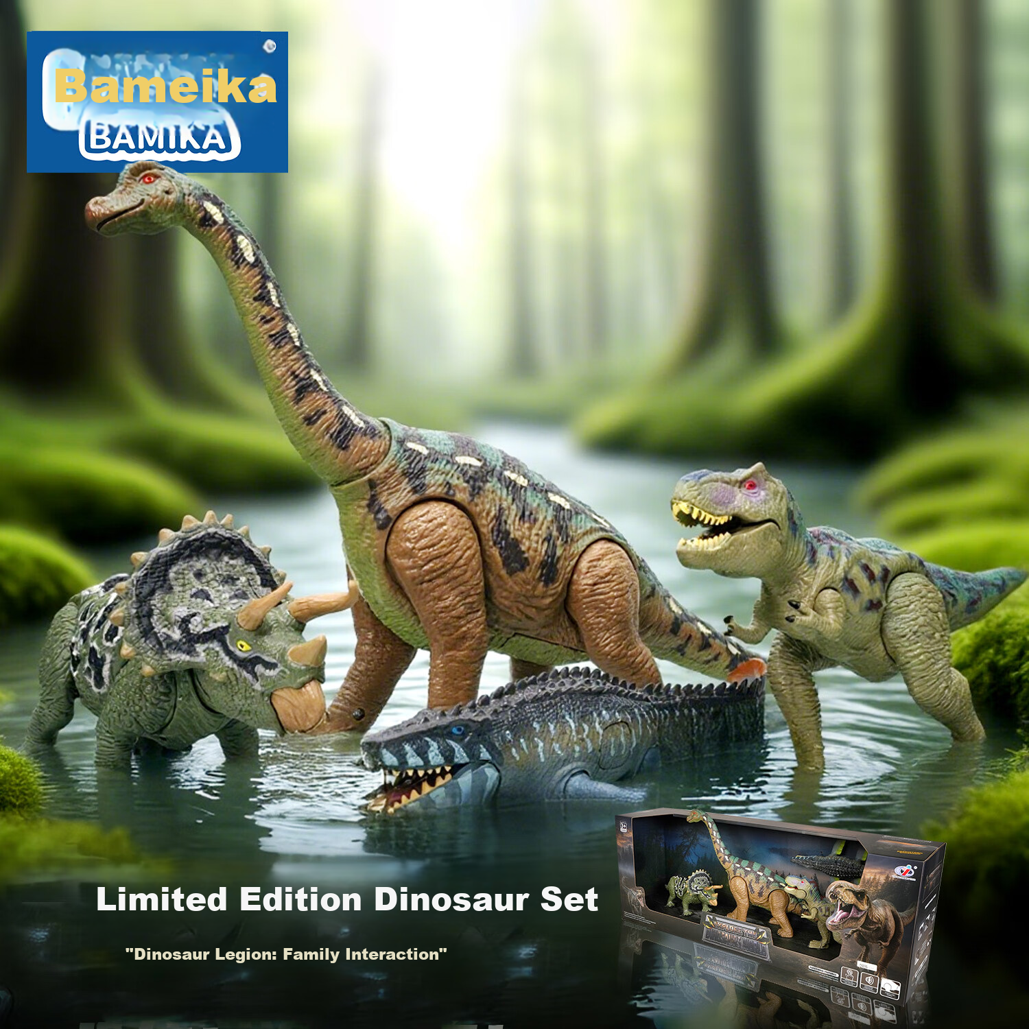 Bameika Large Smart Sound-Activated Dinosaur Model Toy Realistic Jurassic Animals T-Rex, Pterosaur, Triceratops, Brachiosaurus