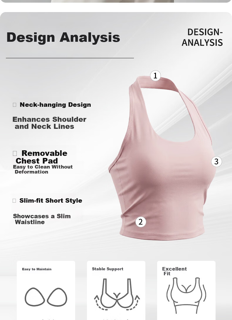 XUEXIMAN Neck-Hanging Sports Bra with Padded Back, Shockproof, Push-Up Pilates Fitness Vest for Spring and Summer 2