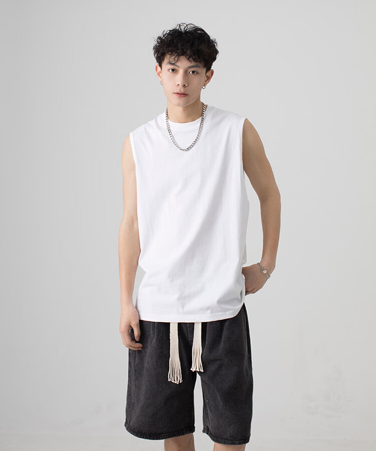 Muwei Men's Pure Cotton Vest Summer Heavyweight Breathable Skin-Friendly Casual Versatile Base Tank Top Simple Trendy Sleeveless T-Shirt 15