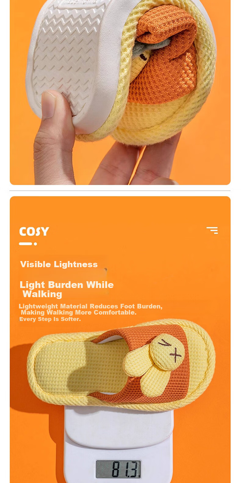 Ganmai Children's Linen Slippers Girls Summer Home Couple Cartoon Parent-Child Four Seasons Indoor Cool Slippers Yellow Size 28-29 6