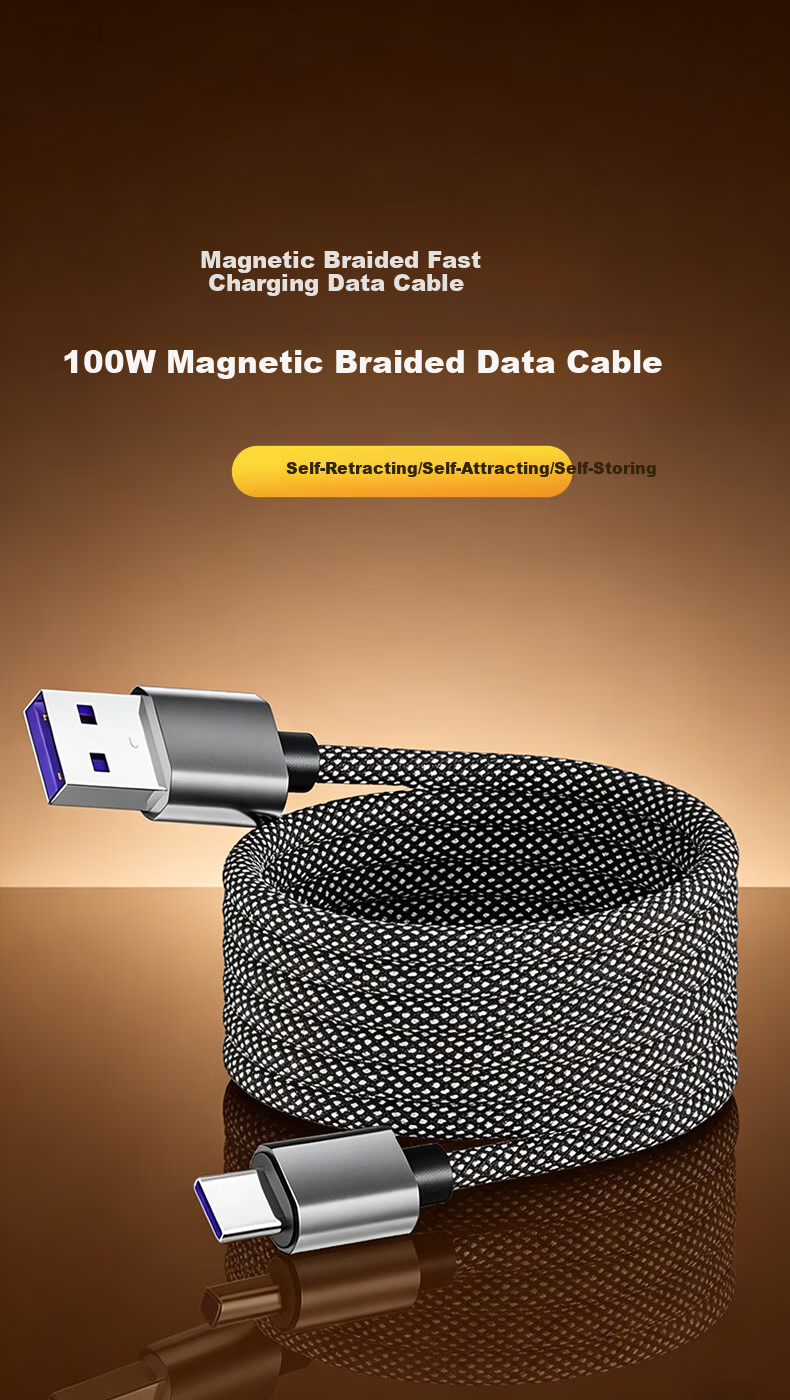 Baking Magnetic Type-C Charging Cable PD 100W Fast Charge Compatible with Apple iPhone 17/16/15 Huawei Honor Xiaomi iPad Tablet Laptop Cable Organizer 1