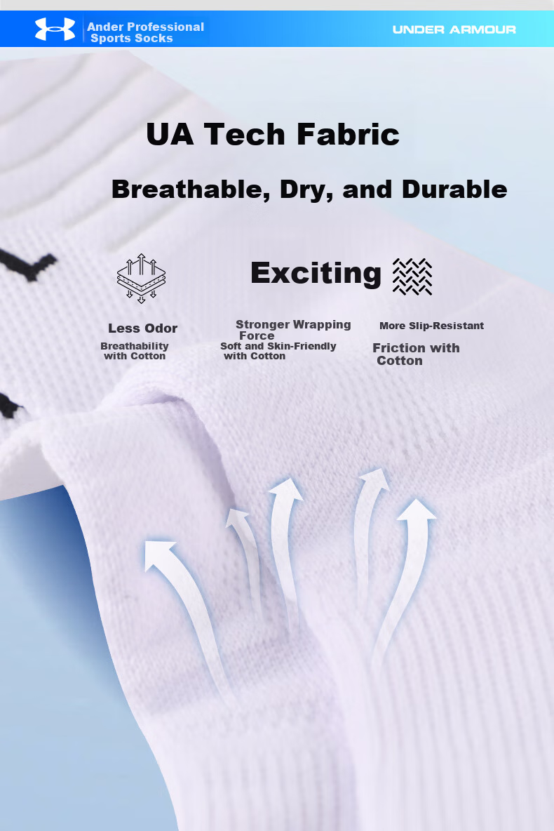 Under Armour Socks for Men And Women, Sports Basketball Socks, Summer Running Marathon Socks, Cotton Odor-Resistant Terry Bottom Badminton Mid-Length Socks 13