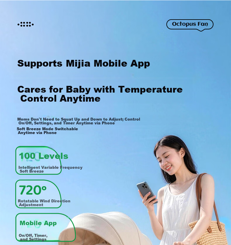 AUX Baby Stroller Mini Octopus Folding Desktop Portable Handheld USB Fan Baby Special Outdoor Cooling Essential Long Battery Life 10