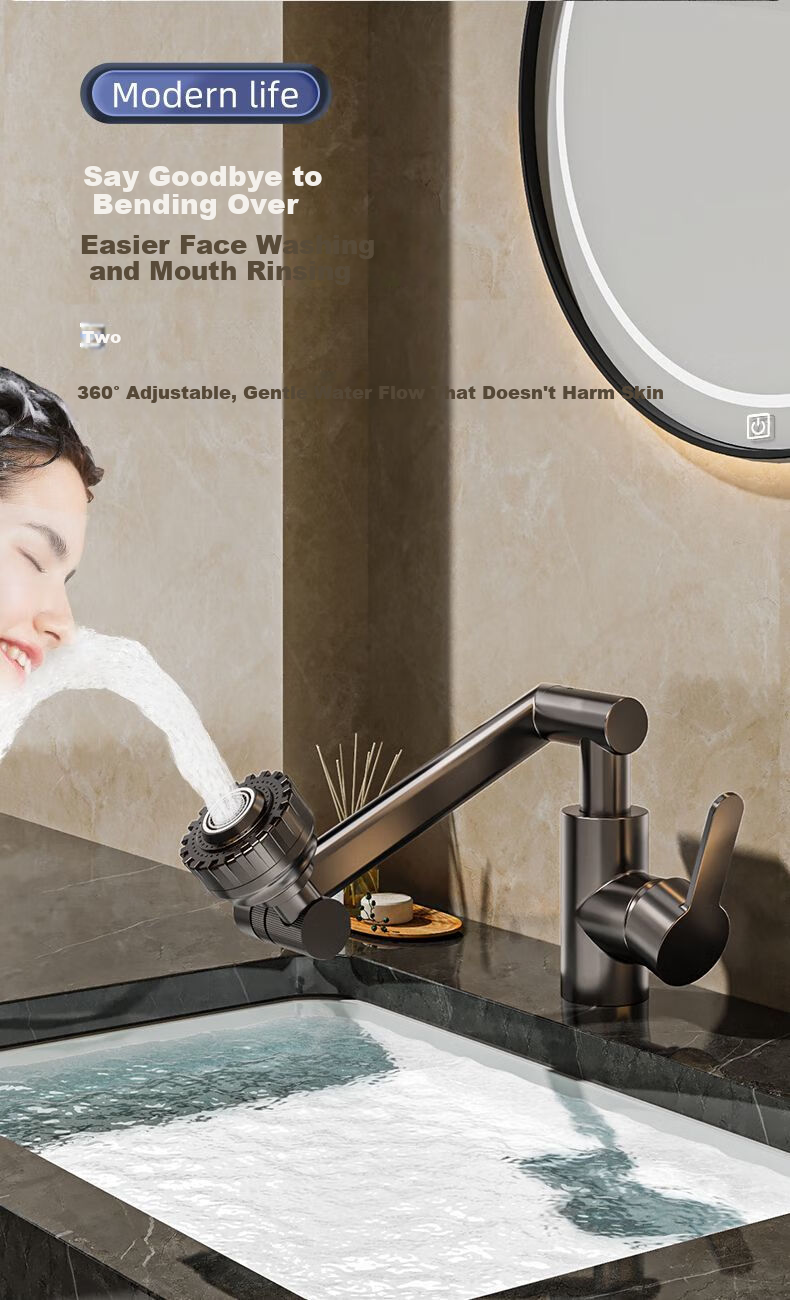 Baihan Faucet Basin Washbasin Faucet Bathroom Hot and Cold Two-in-One Mechanical Arm Basin Faucet 4