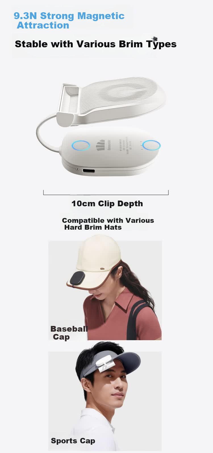 Beneunder Mini Clip-on Brim Fan Outdoor Ultra-light Cooling Summer Portable Rechargeable Small Fan EE007 8