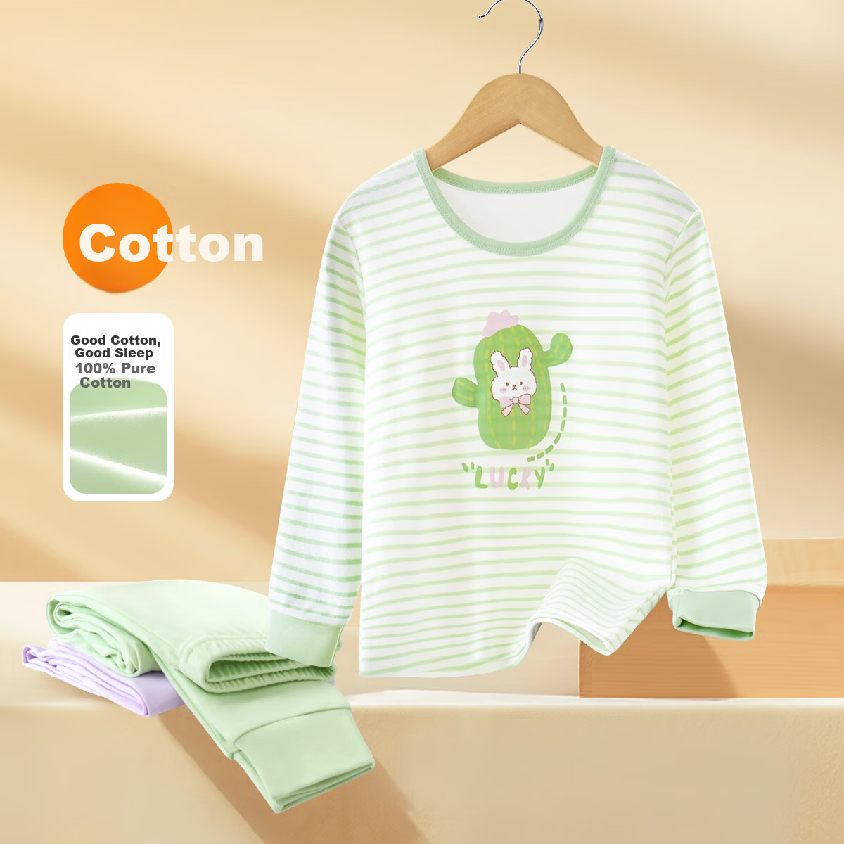 Yiershuang Children's Autumn Cotton Thermal Underwear Set Girls High-Waist Belly Protection Pajamas Sleepwear Top and Bottom 1