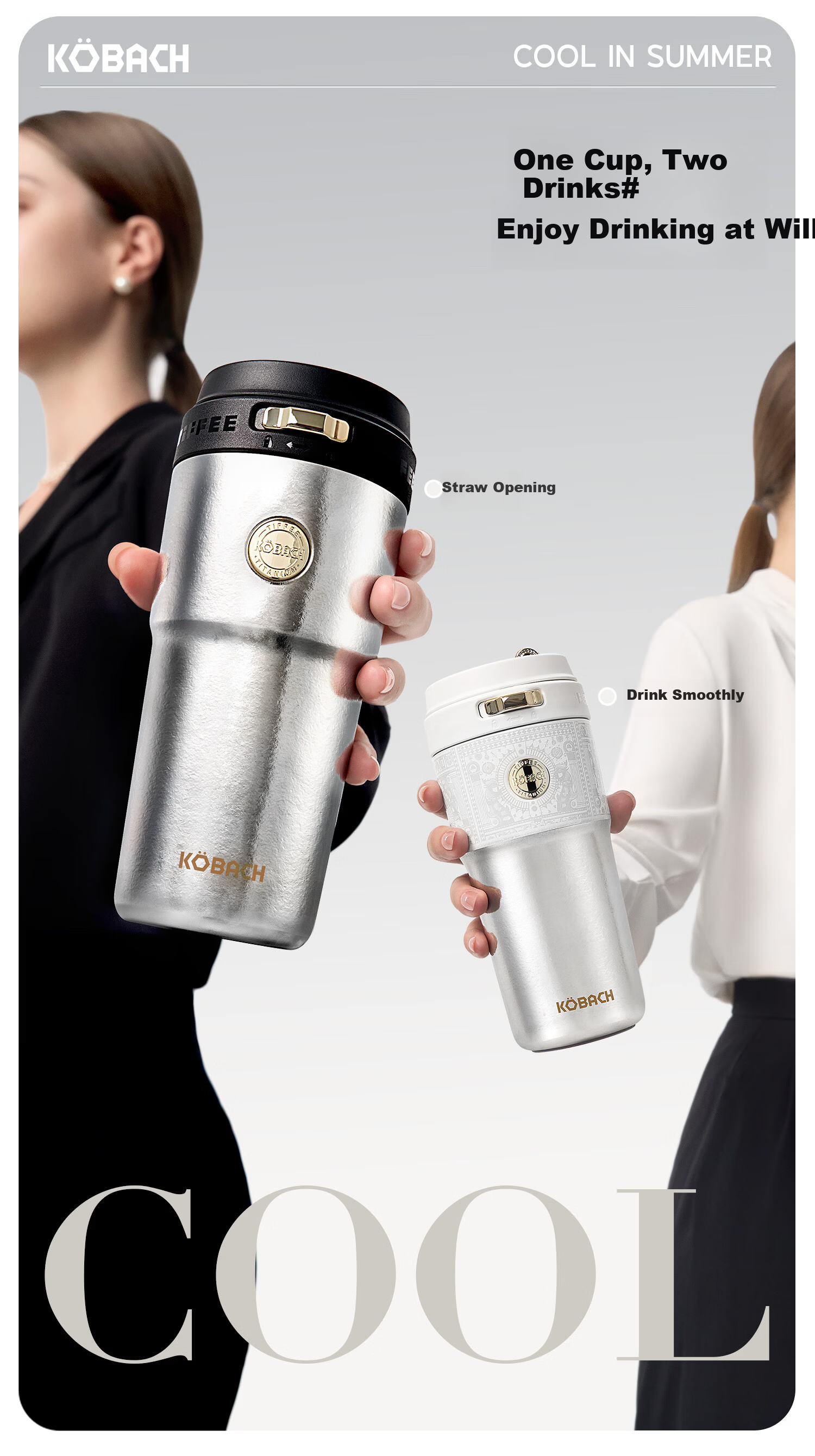 KOBACH Pure Titanium Insulated Water Bottle Large Capacity Thermos Coffee Mug Home Festival Gift 500ml Arctic White 12