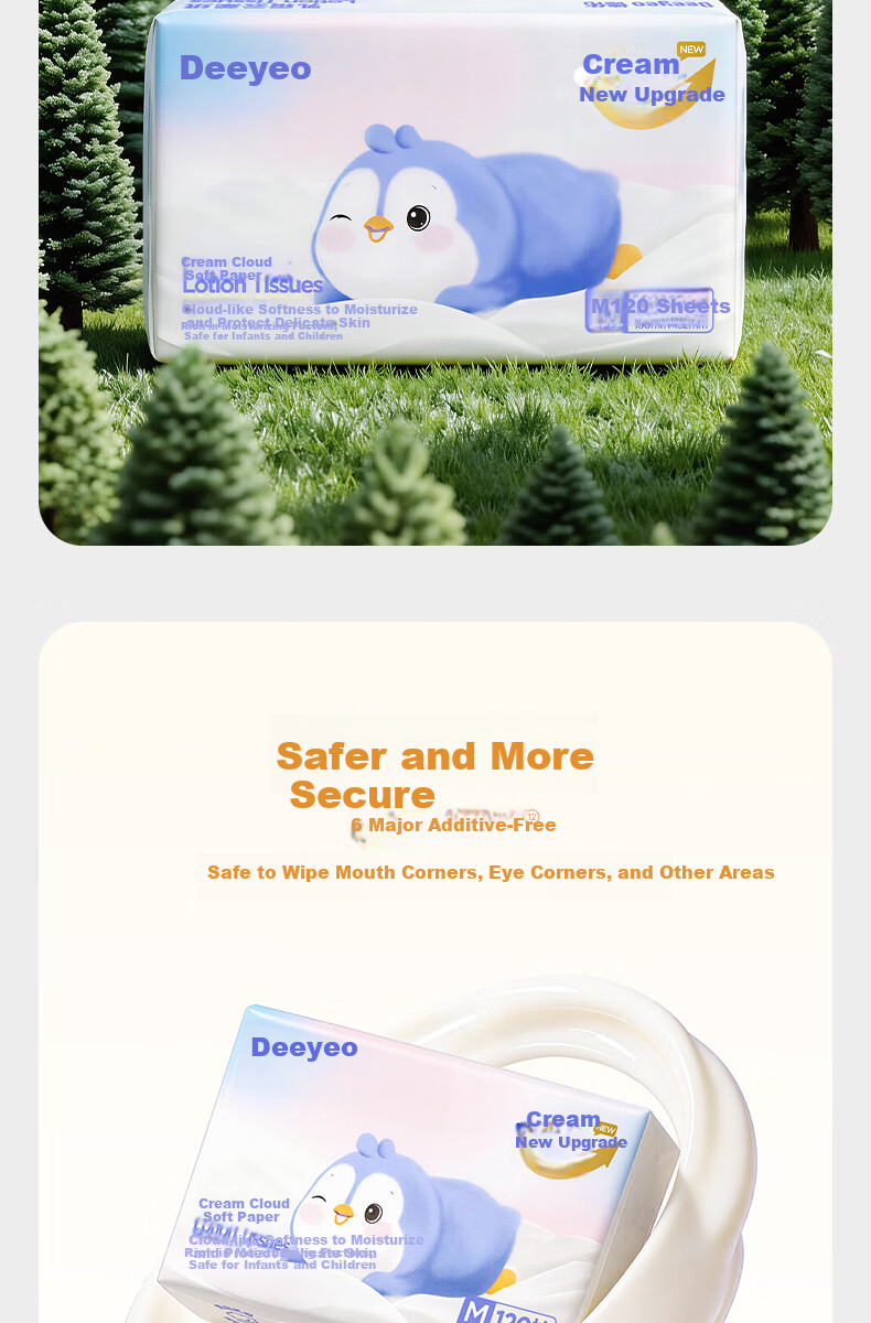 Deyou Baby Soft Tissue, Moisturizing Paper Towels, Cloud-Soft Tissues, Cream Paper, Suitable for Infants And Children, Family Stockpile, 120 Sheets*30 Packs 4