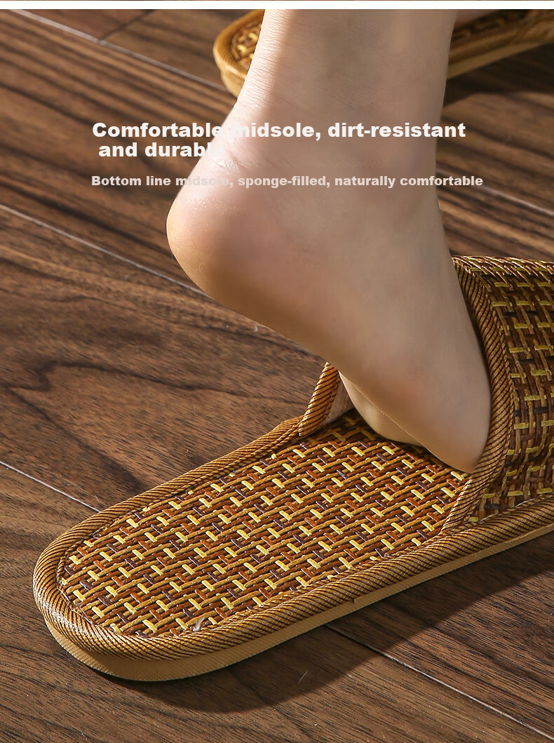 FOOTOPPO Bamboo Rattan Summer Slippers Men Indoor Woven Bamboo Rattan Slippers Women Summer Bamboo Rattan Woven Slippers for Men 5