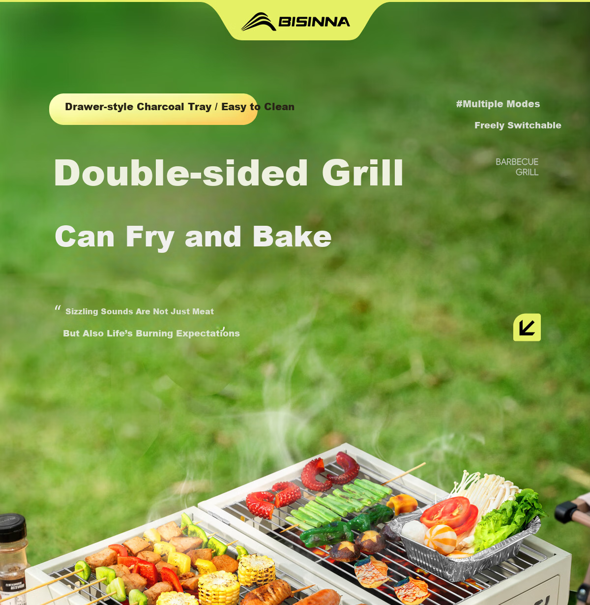 Beishanlang Outdoor Double-Sided Charcoal Grill Portable Home Patio Dual-Use BBQ Grill with Griddle SK263 1