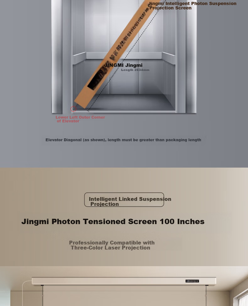 JINGMI 100-Inch Smart Photon Projection Screen - Floating Electric Pull-Line Screen, Ultra-White Brightness Enhancement FG1X, Automatic Lift, Home Office Laser Projector Screen 2