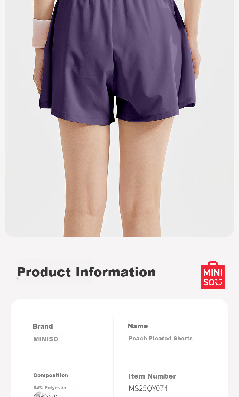 MINISO Sports Shorts M Recommended Weight 95-105 Jin Starry Black Peach Pleated Shorts 8