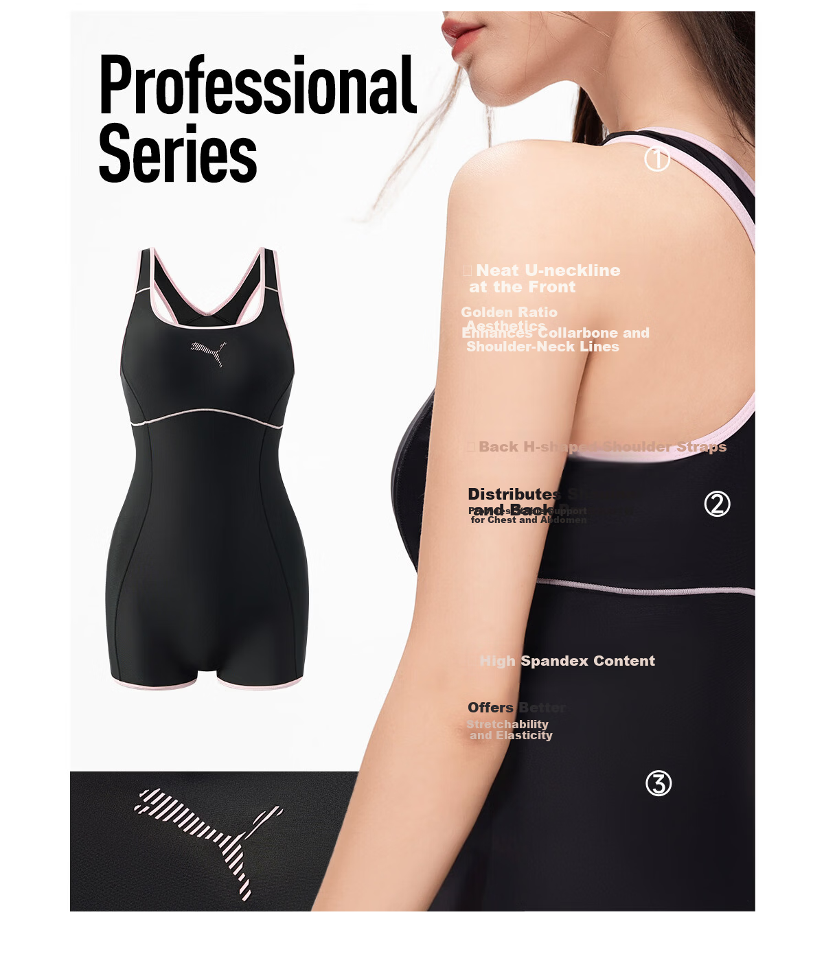 PUMA Women's One-Piece Swimsuit, Slimming And Concealing, High-Performance Racing Swimwear, Suitable for Hot Springs And Swimming Pools, Plus Size Equipment 3