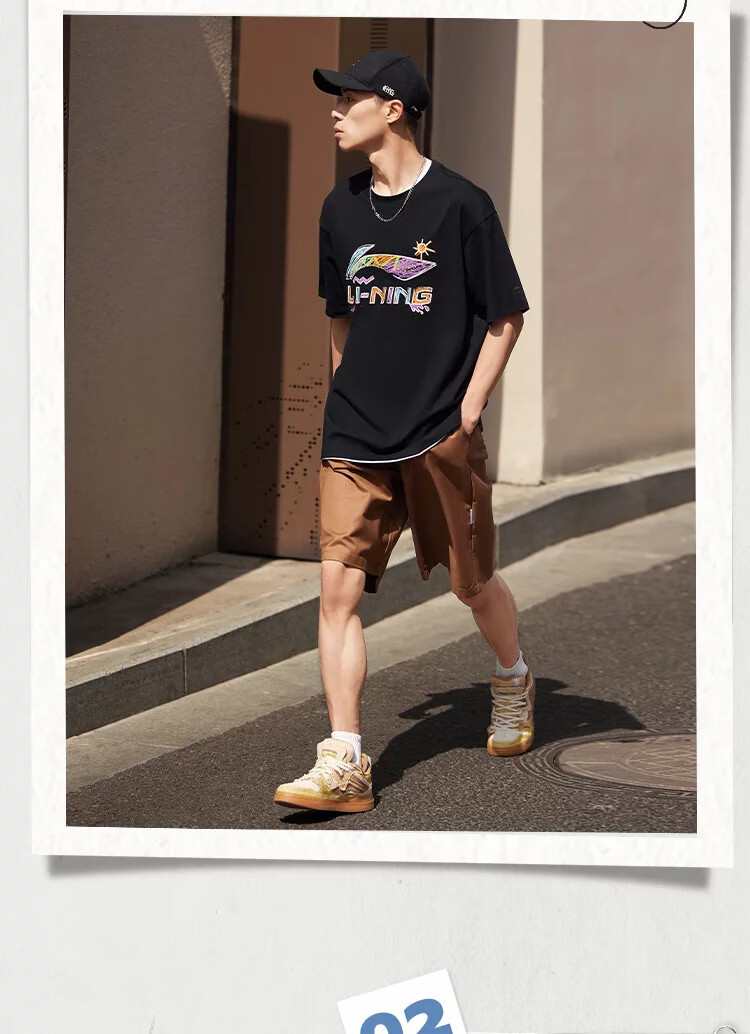 LI-NING Comfortable Breathable Loose Fit Short Sleeve T-Shirt Fashion Casual Classic Unisex Sports Top 9