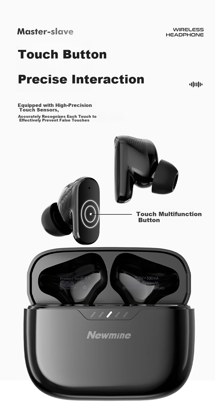 Newman LY68 True Wireless Bluetooth Earphones Wireless Sports Gaming Earphones Low Latency Long Battery Life Compatible with Apple Huawei Xiaomi White 4