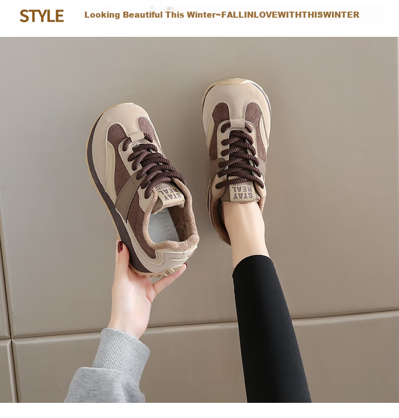 CARTELO Women's Winter Fleece-Lined Dad Sneakers Casual Sports Running Shoes 1654 Coffee Size 39 10