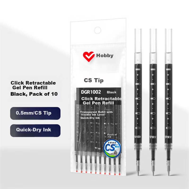 AIHAO 0.5mm Retractable Gel Pen Refills CS Tip Quick-Dry Black Ink 10pcs DGR1002