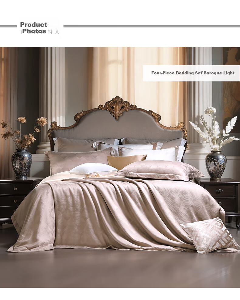 Fuanna Home Textile Four-Piece Set High-Grade Jacquard Pure Cotton Bedding Set Baroque 203*229cm Yellow 11