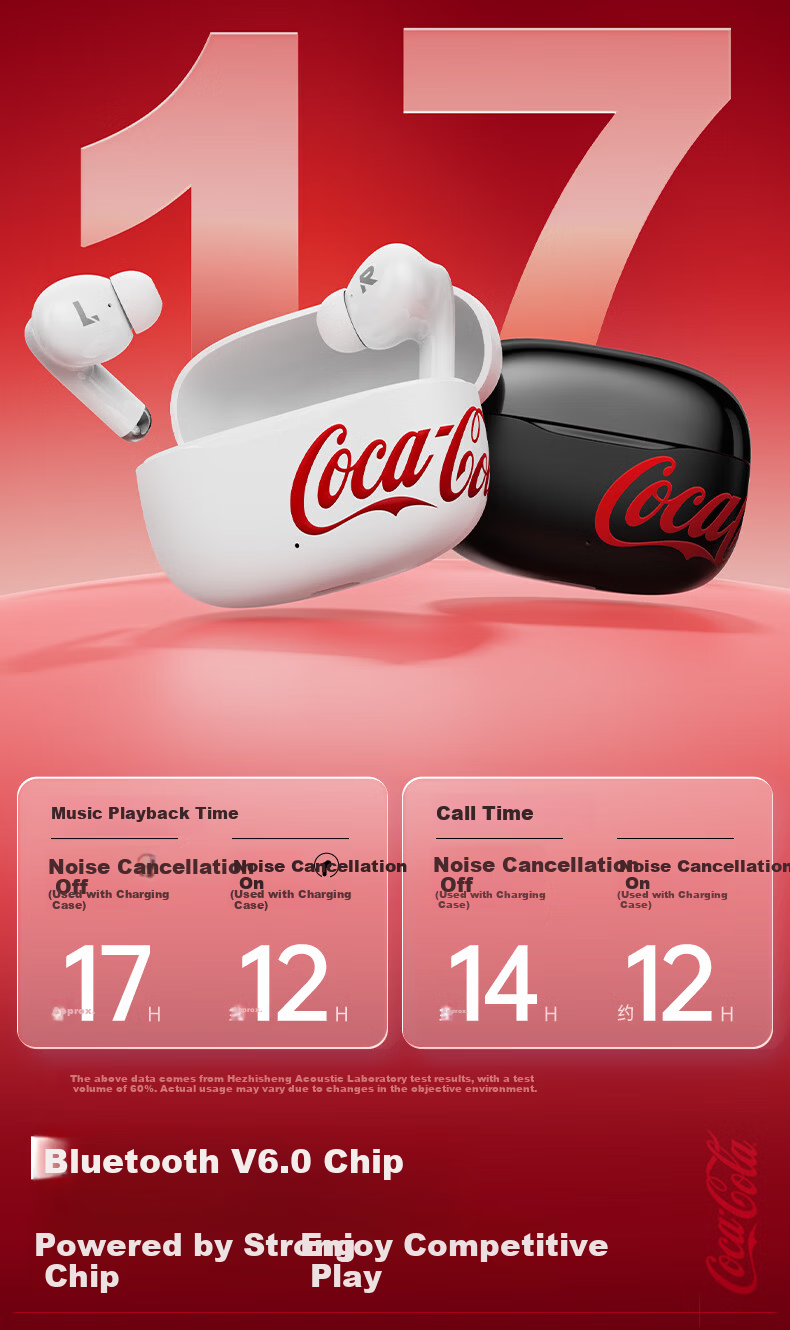 Coca-Cola T65Pro Noise-Cancelling Bluetooth Earphones 2026 Latest Model | Panoramic Sound | In-Ear Active Noise Cancelling Wireless Earbuds with Long Battery Life for Apple Huawei Xiaomi Phones 5