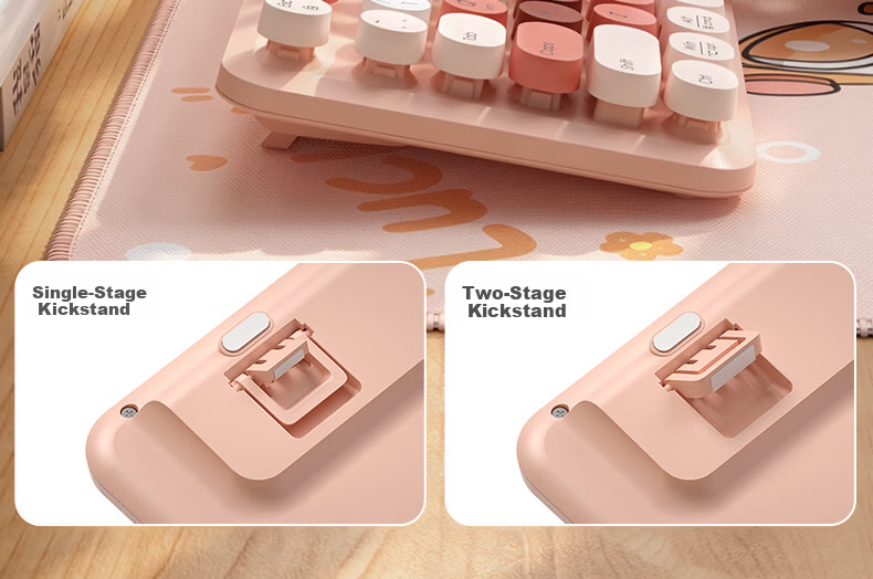 B.O.W Hangshi V96 Wireless Bluetooth Dual-Mode Keyboard Quiet High-Value Ergonomic Design Unisex Office Home Tablet Laptop Mobile Universal Spring River Pink 9