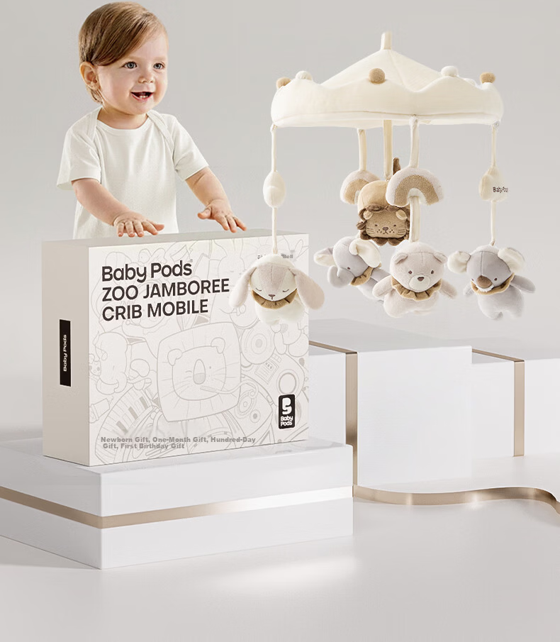 Babypods Newborn Crib Mobile Baby Gift Set Soothing Toy 0-6 Months Rotating Plush Doll First Birthday Present 6