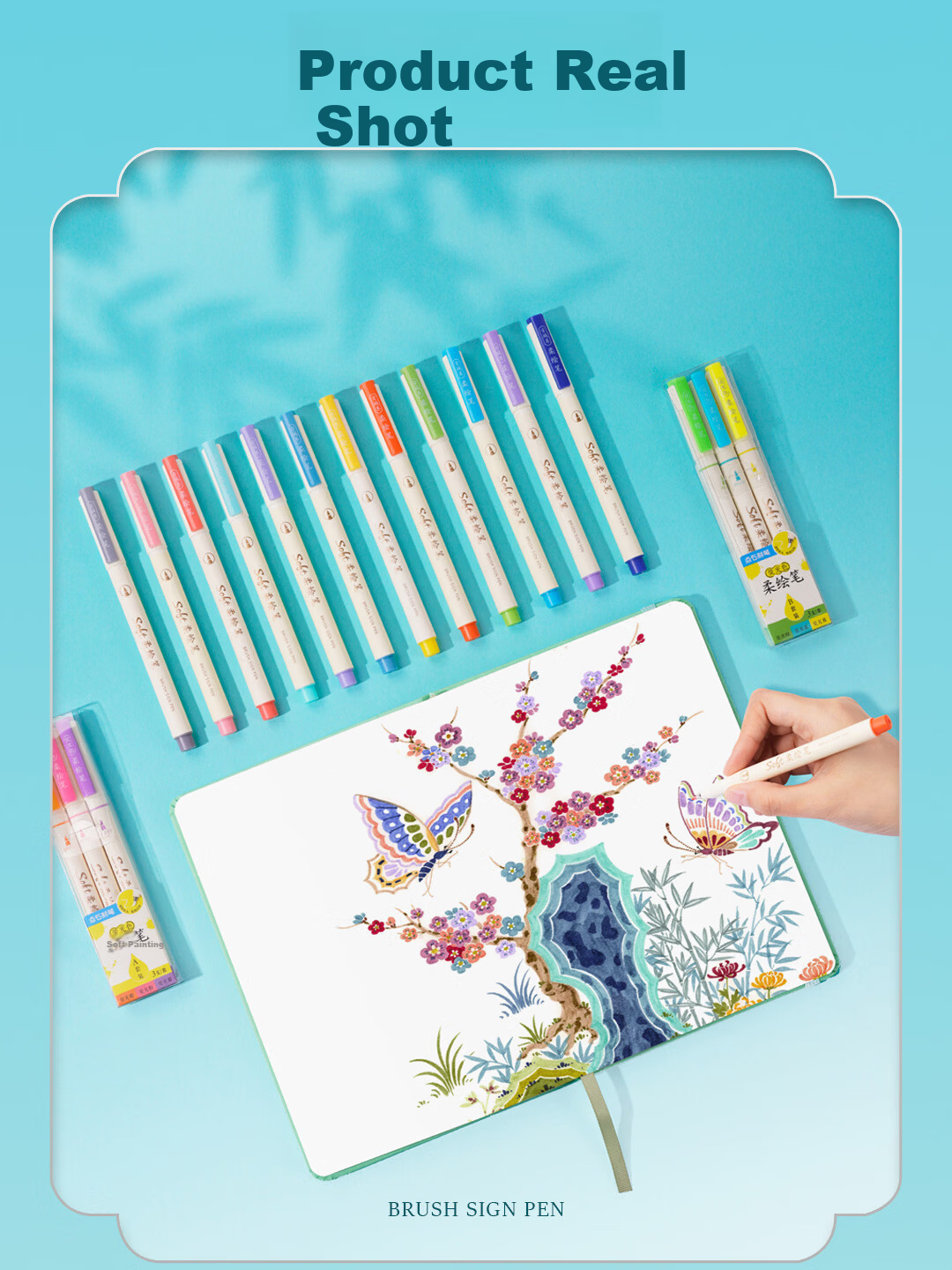 Dianshi Brush Pen Soft Drawing Pen Elegant Pen [Back to School Essential] Elastic Soft Tip Brush Marker Small Script Student Drawing Journal Birthday 310E New National Colors 24-Color Gift Box 11