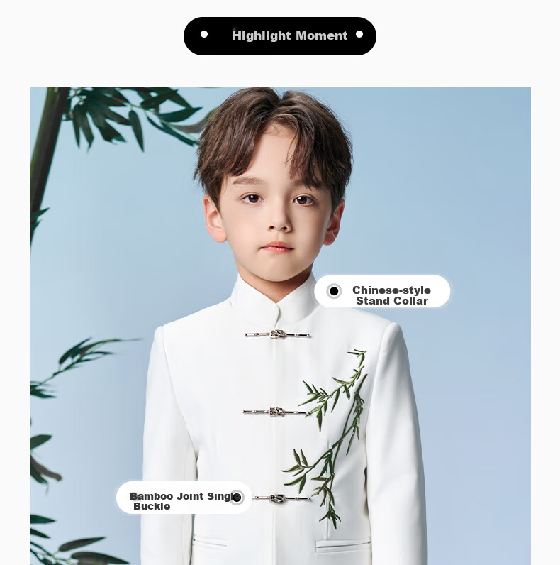 Romon Boys' Zhongshan Suit New Chinese Style Children's Performance Tang Suit Boys' Chinese Style Suit Set White 160 8