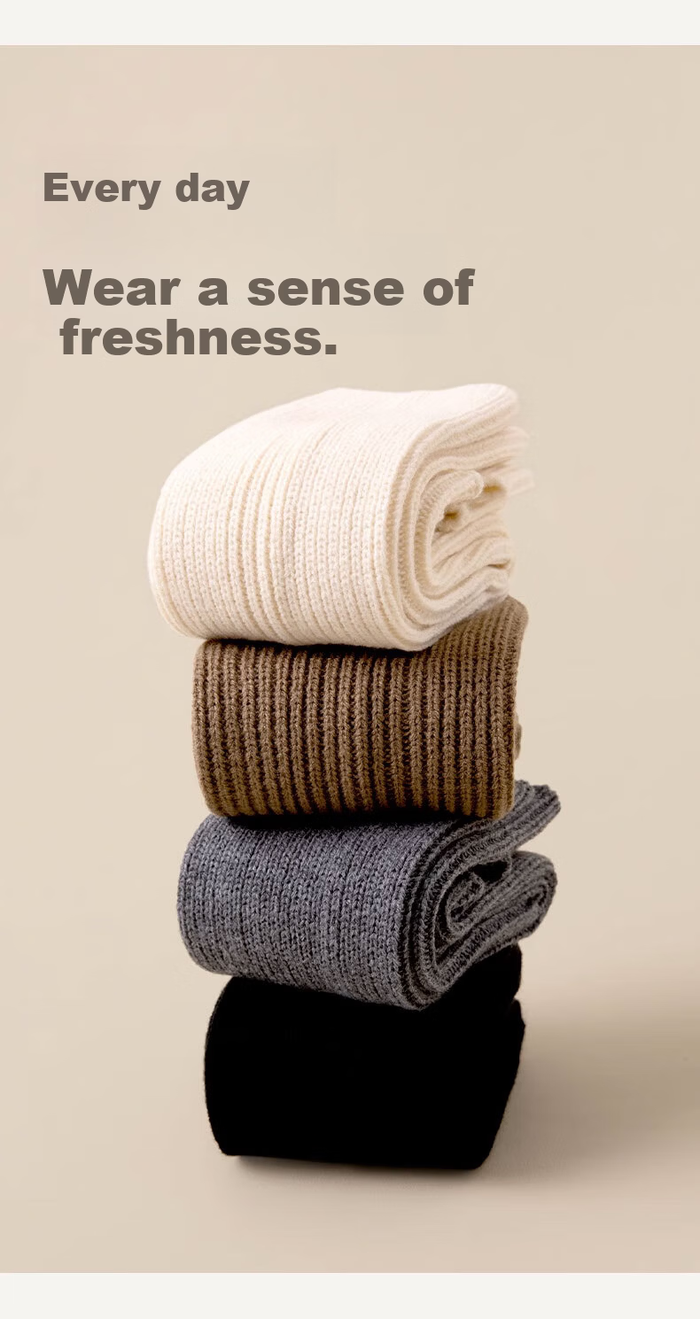 Duweike Yoga Socks with Yoga Pants Double Cuff Stacked Pure Cotton Yarn Mid-High Tube 2 Pairs Black + Gray 9