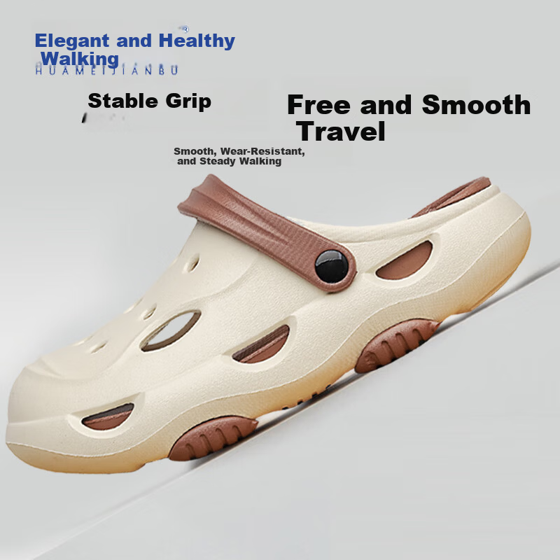 Huamei Jianbu Men's Outdoor Silent Thick Sole Non-Slip Beach Sandals HM2426 White Black Size 44-45