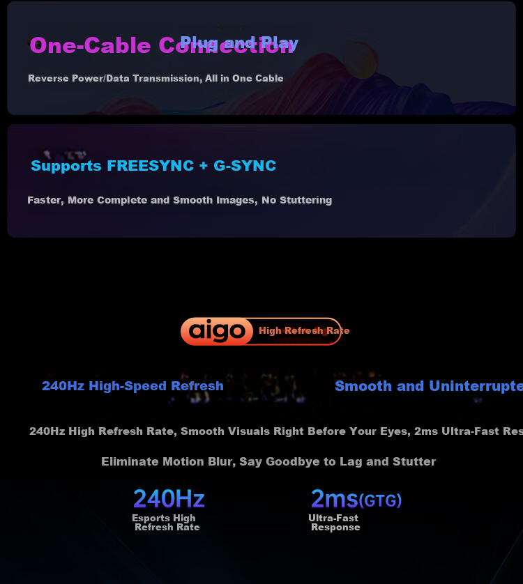 Aigo 16-Inch Portable Monitor, 240Hz Refresh Rate, 2.5K Resolution, 100% High Color Gamut, Secondary Screen for Computers, Laptops And Smartphones, PS5/4 Gaming And E-Sports Display, First-Line Access 4