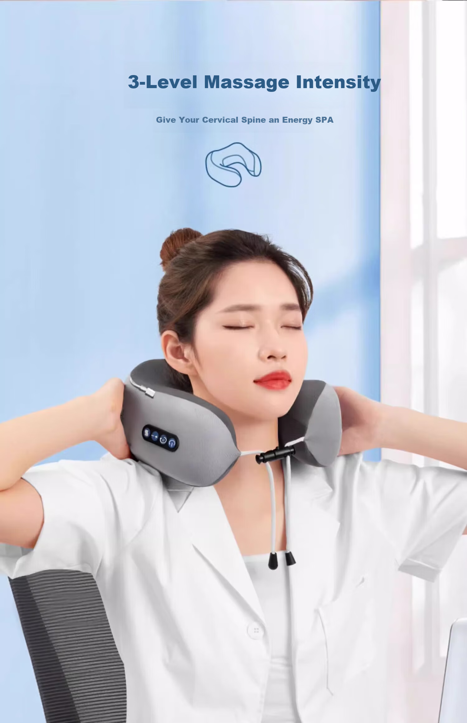 Yuzhaolin Electric Massage U-Shaped Pillow Nap Pillow Travel Neck Pillow Portable for Airplane and High-Speed Rail Neck Support Cushion 7