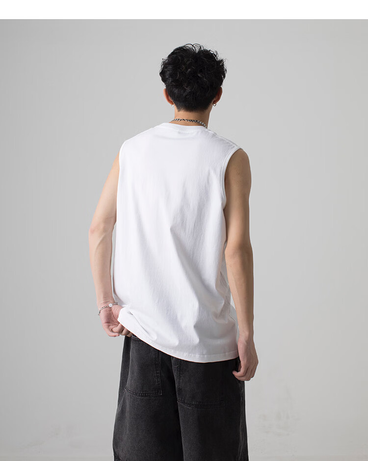 Muwei Men's Pure Cotton Vest Summer Heavyweight Breathable Skin-Friendly Casual Versatile Base Tank Top Simple Trendy Sleeveless T-Shirt 17