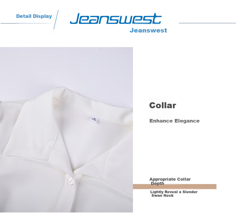 Jeanswest Women's Shirt, Summer Casual Commute French Chic Long-Sleeve Blouse, Office Work Top, Apricot Color, Size M 17