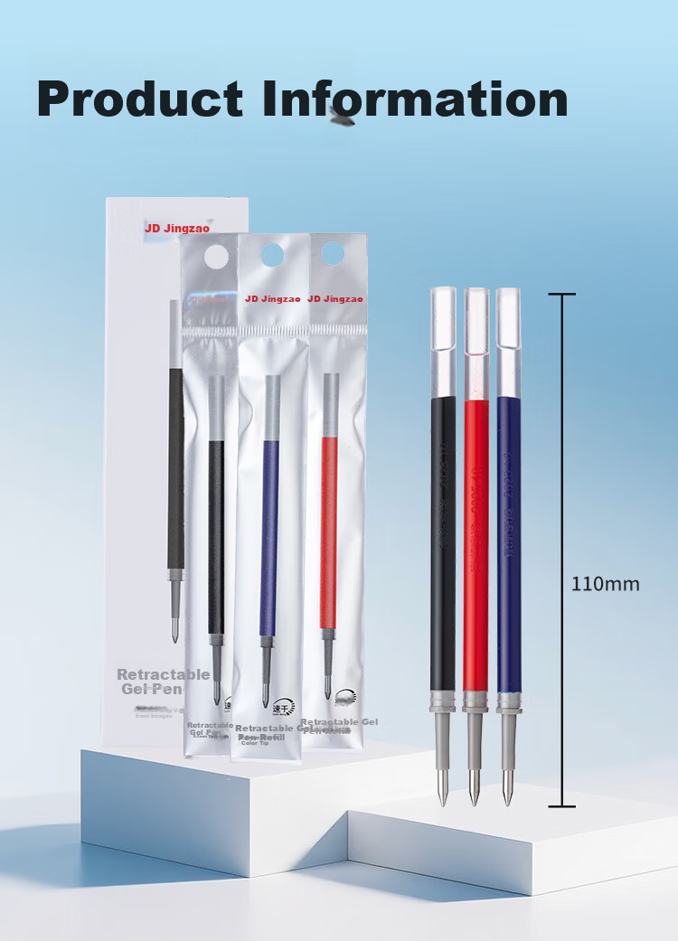 JD Jingzao Push-Type Neutral Pen Refills Bullet Tip 0.5mm Black 20-Pack Imported Ink Office Pen Refills Compatible with JD1001/1009/S01/S08/1008/K35 8