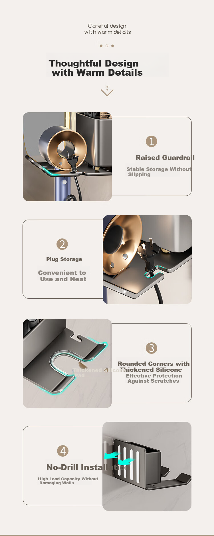 Baizi Hair Dryer Holder, No Drilling Required, Wall-Mounted Hair Dryer Stand, Hair Dryer Plug Hook 8