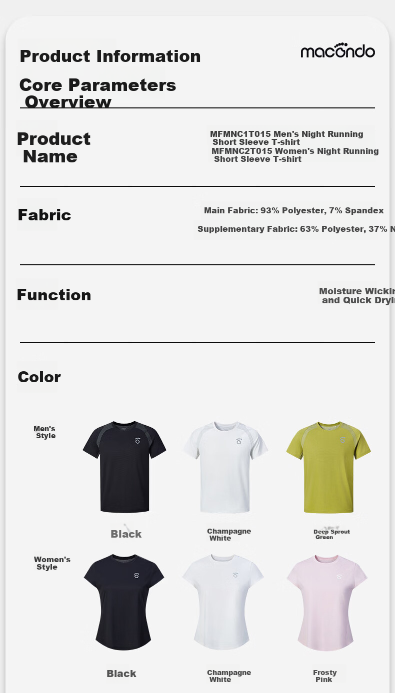 Macondo Night Running Short Sleeve T-Shirt Marathon Sports Running Moisture-Wicking Quick-Dry Short Tee Unisex Champagne White Women 2XL 16