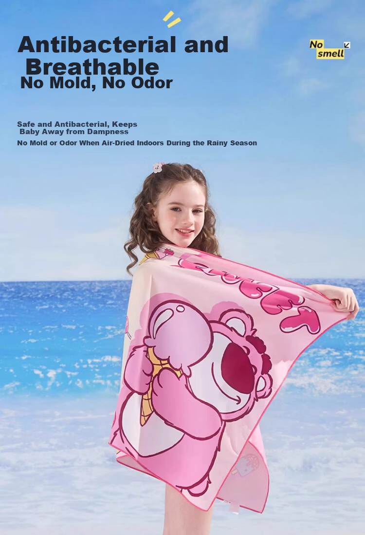 Disney Kids Quick-Dry Swimming Towel Beach Towel Bath Wrap Absorbent D96001S Elsa Princess Blue 4